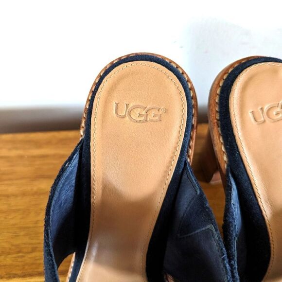 Ugg Blue Suede Leather Preppy Academia Coastal Capsule Sailor Chic Heels 8 - Picture 4 of 14